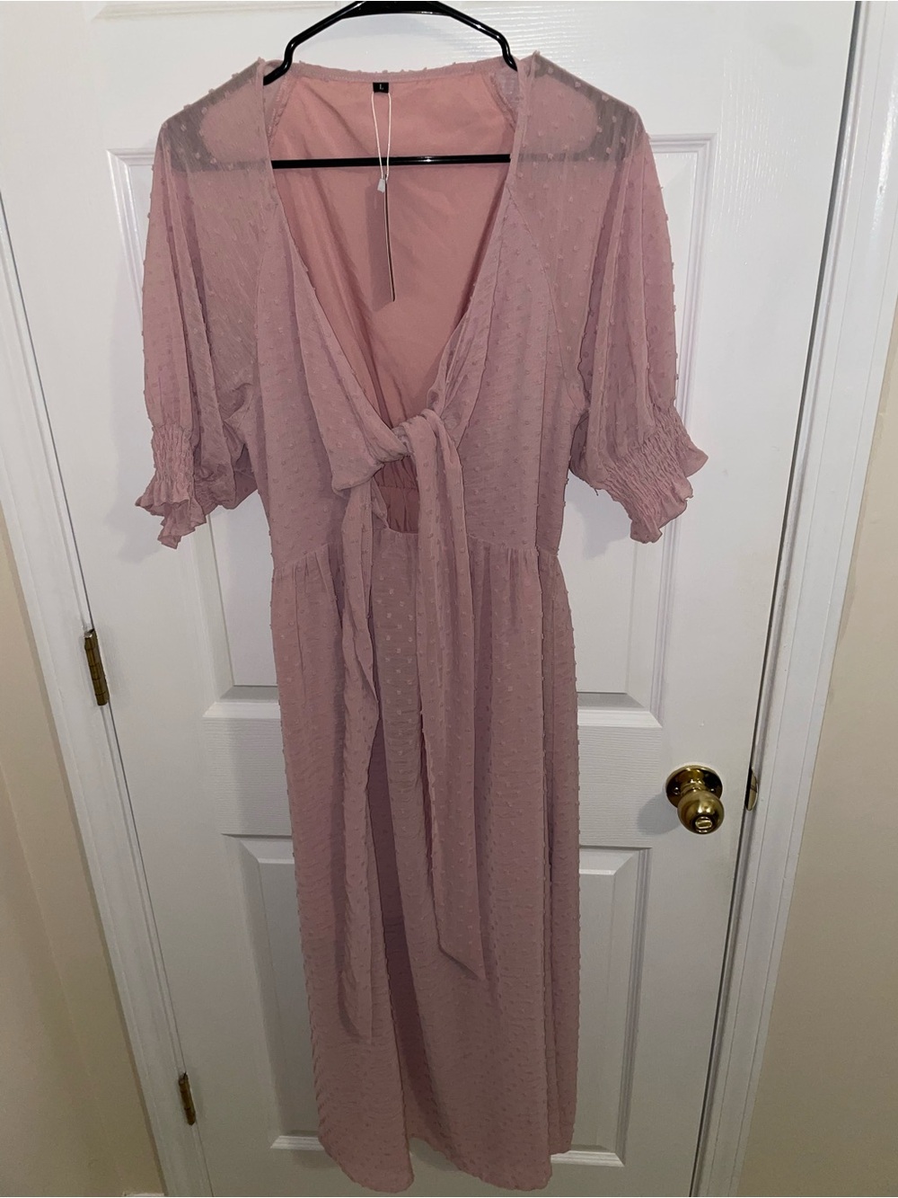Tie-Front Swiss Dot Sleepwear Dress - Blush Pink